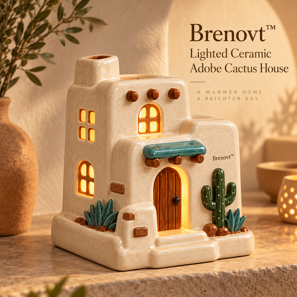 Brenovt™ Lighted Ceramic Adobe Cactus House room scene