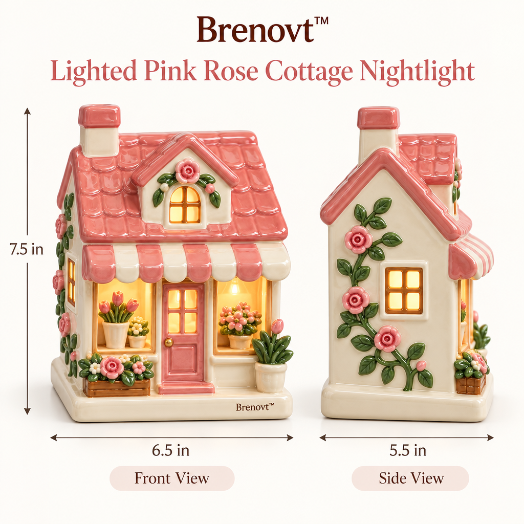 Brenovt™ Lighted Pink Rose Cottage Nightlight size view