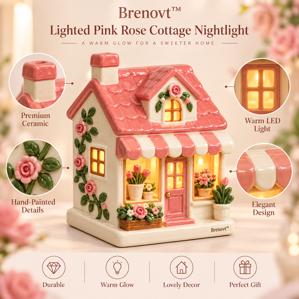 Brenovt™ Lighted Pink Rose Cottage Nightlight material detail