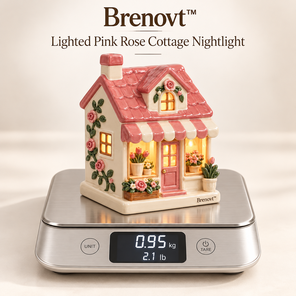 Brenovt™ Lighted Pink Rose Cottage Nightlight weight view