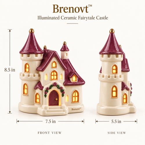 Brenovt™ Illuminated Ceramic Fairytale Castle size view
