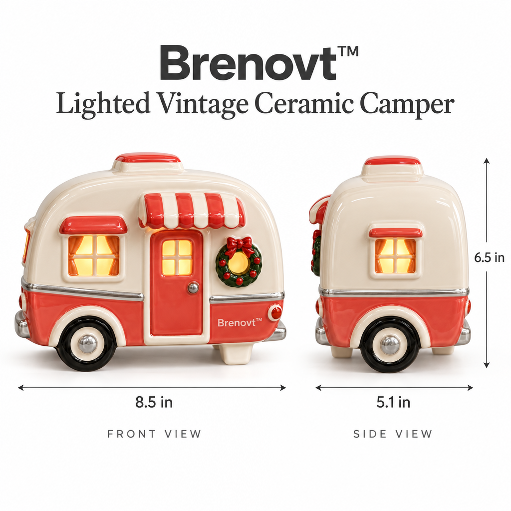 Brenovt™ Lighted Vintage Ceramic Camper size view