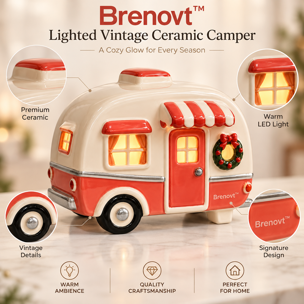 Brenovt™ Lighted Vintage Ceramic Camper material detail