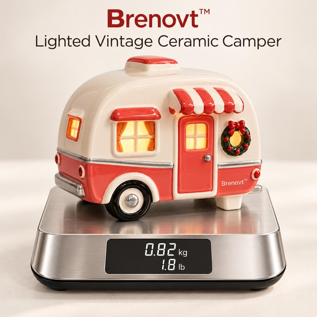 Brenovt™ Lighted Vintage Ceramic Camper weight view
