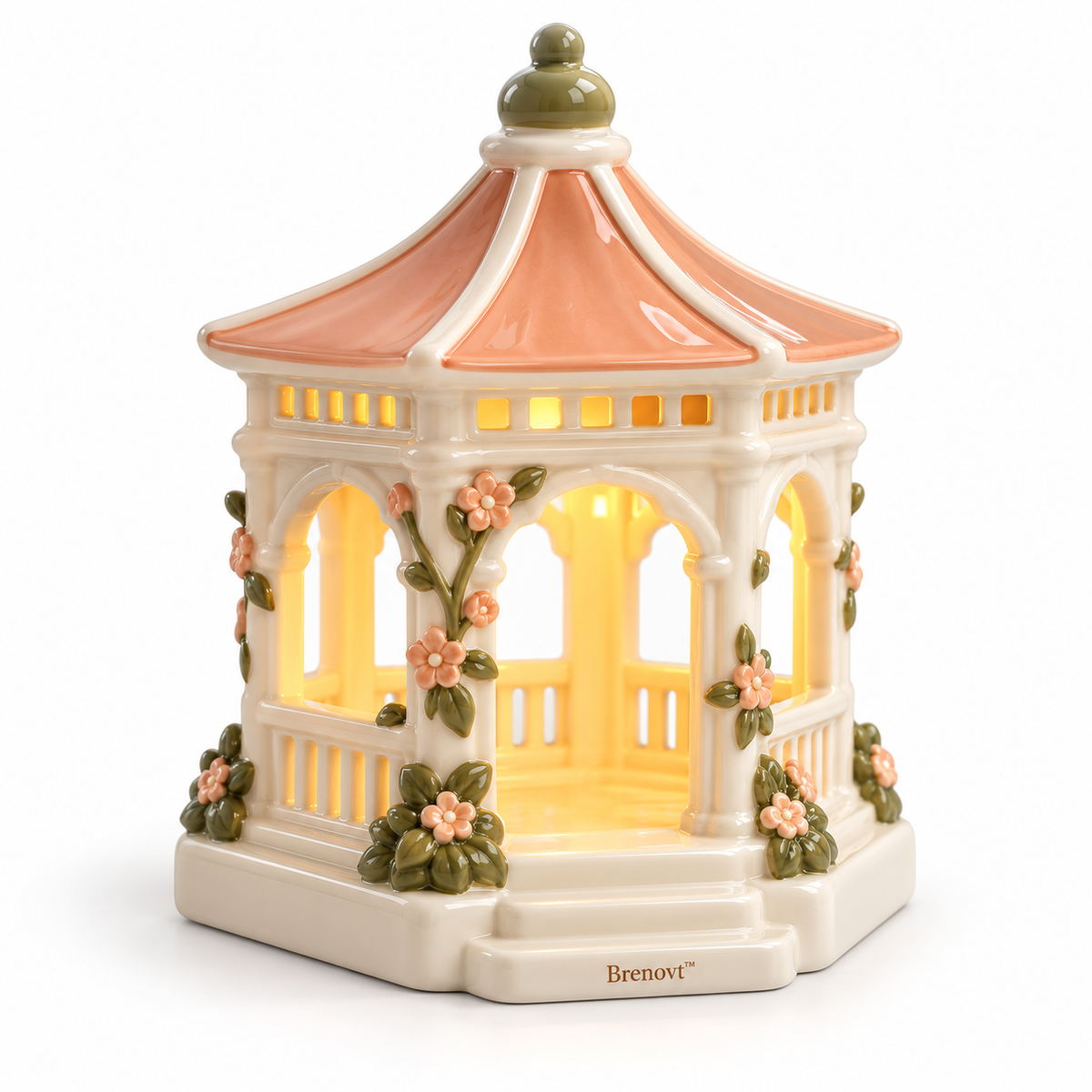 Brenovt™ Lighted Floral Ceramic Gazebo Luminary main view