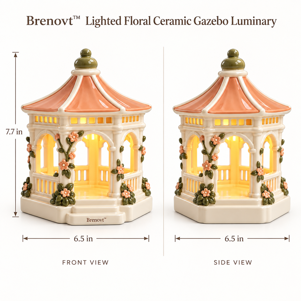 Brenovt™ Lighted Floral Ceramic Gazebo Luminary size view
