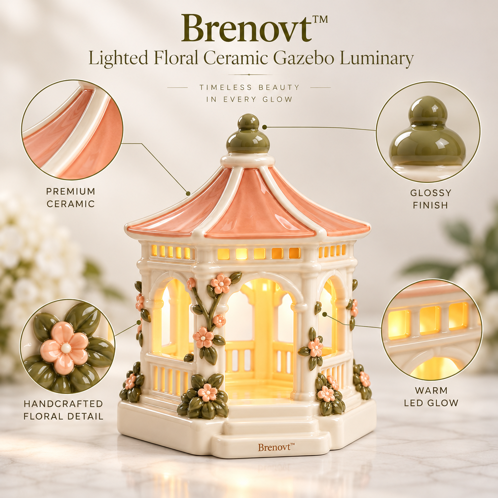 Brenovt™ Lighted Floral Ceramic Gazebo Luminary material detail