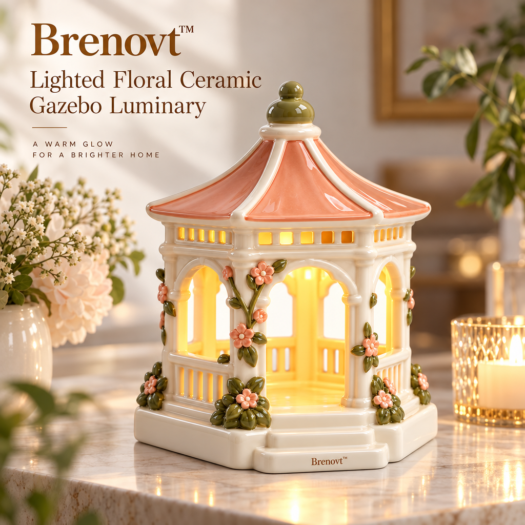 Brenovt™ Lighted Floral Ceramic Gazebo Luminary room scene