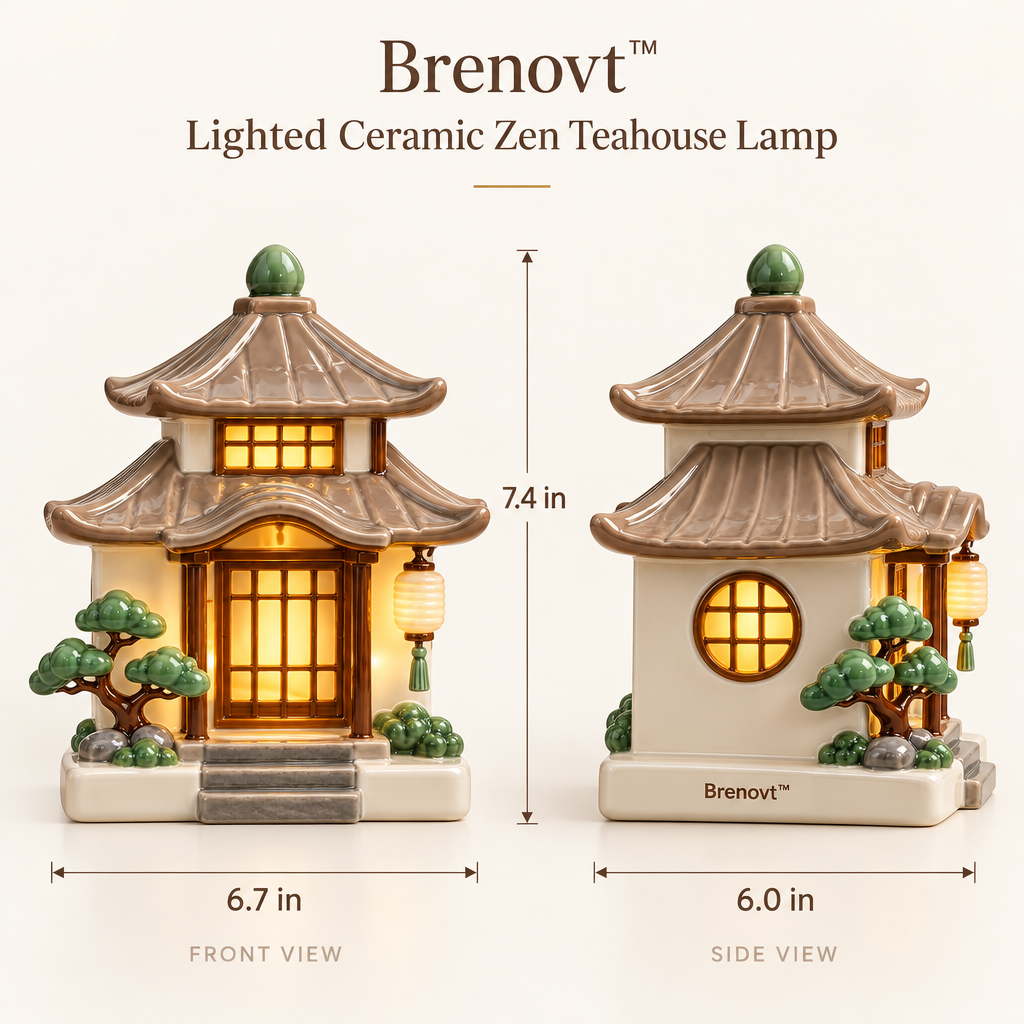 Brenovt™ Lighted Ceramic Zen Teahouse Lamp size view