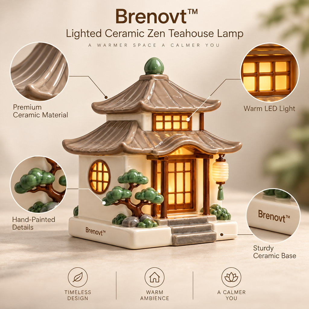 Brenovt™ Lighted Ceramic Zen Teahouse Lamp material detail