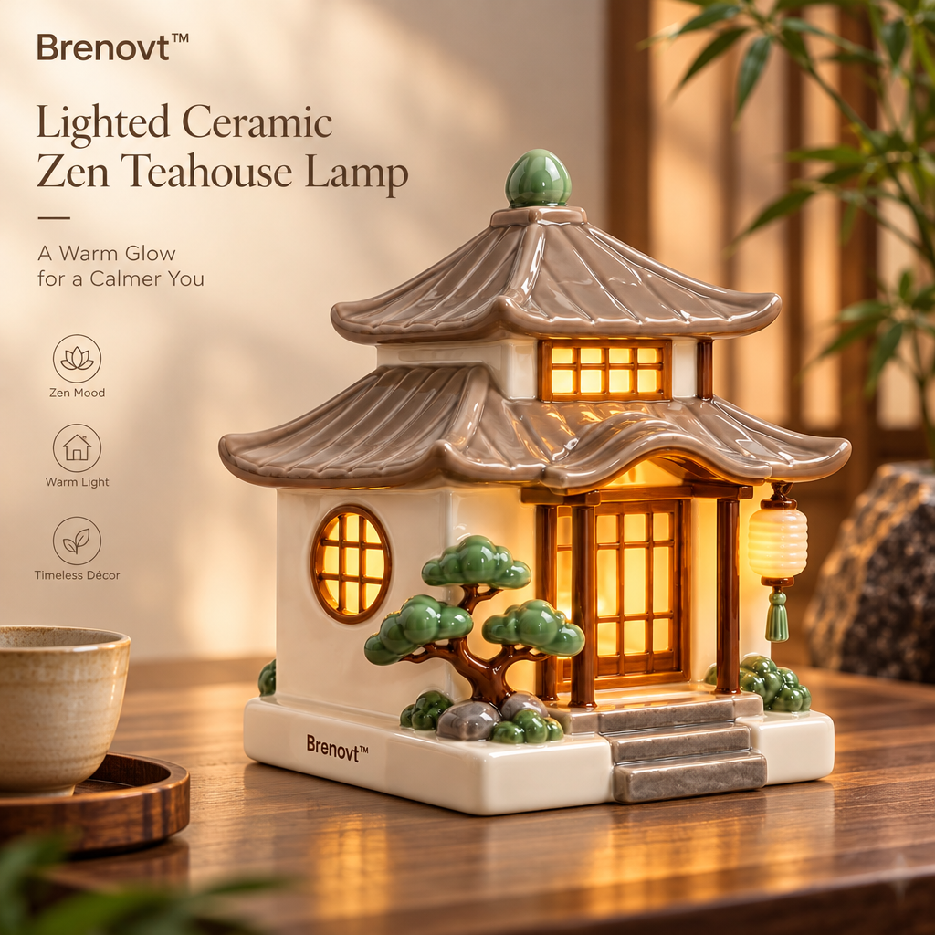 Brenovt™ Lighted Ceramic Zen Teahouse Lamp room scene