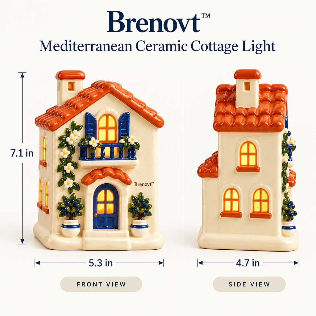 Brenovt™ Mediterranean Ceramic Cottage Light size view