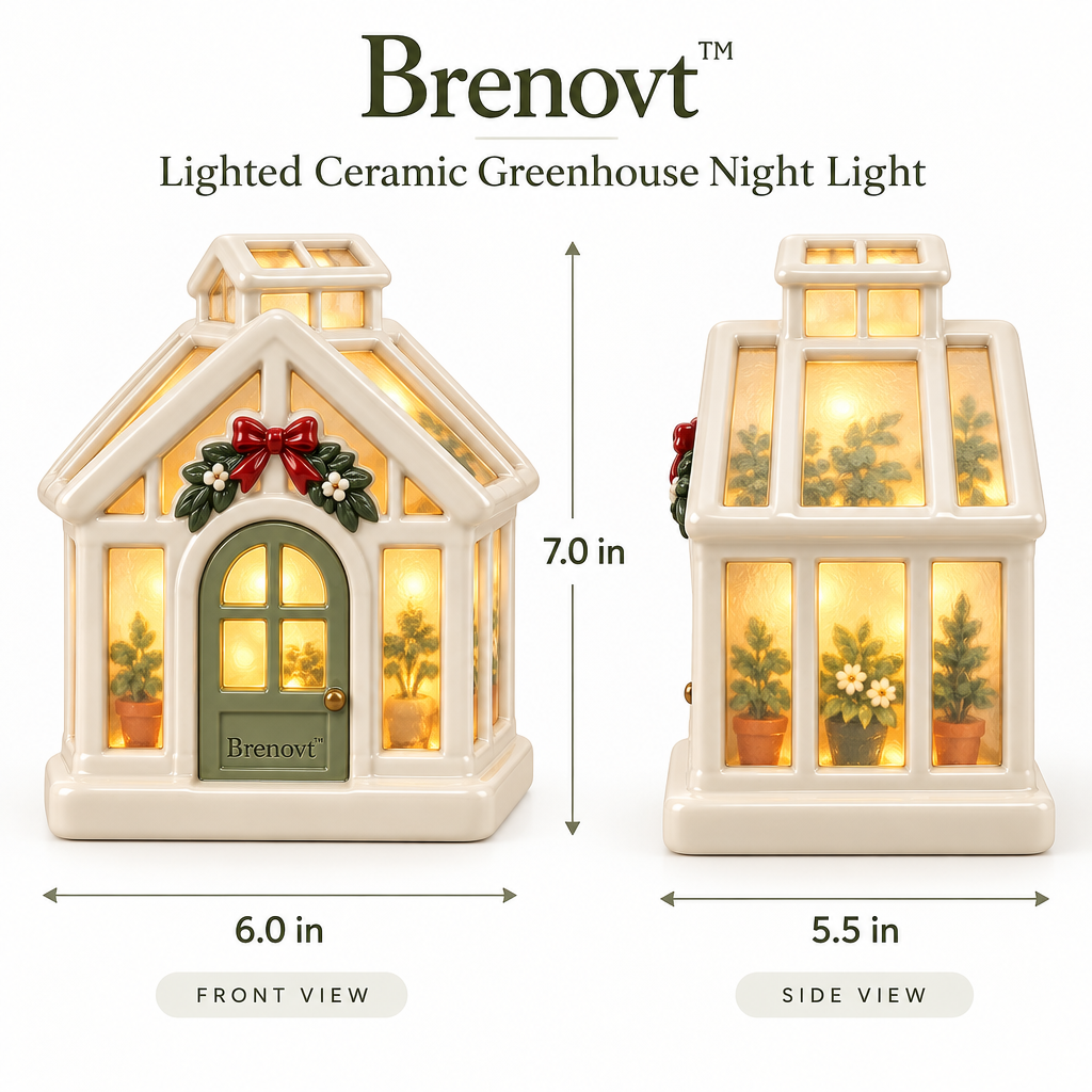 Brenovt™ Lighted Ceramic Greenhouse Night Light size view