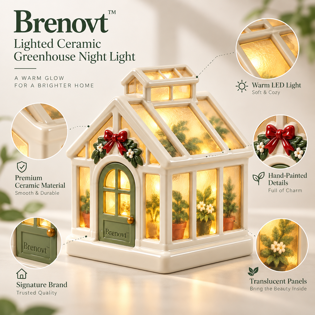 Brenovt™ Lighted Ceramic Greenhouse Night Light material detail
