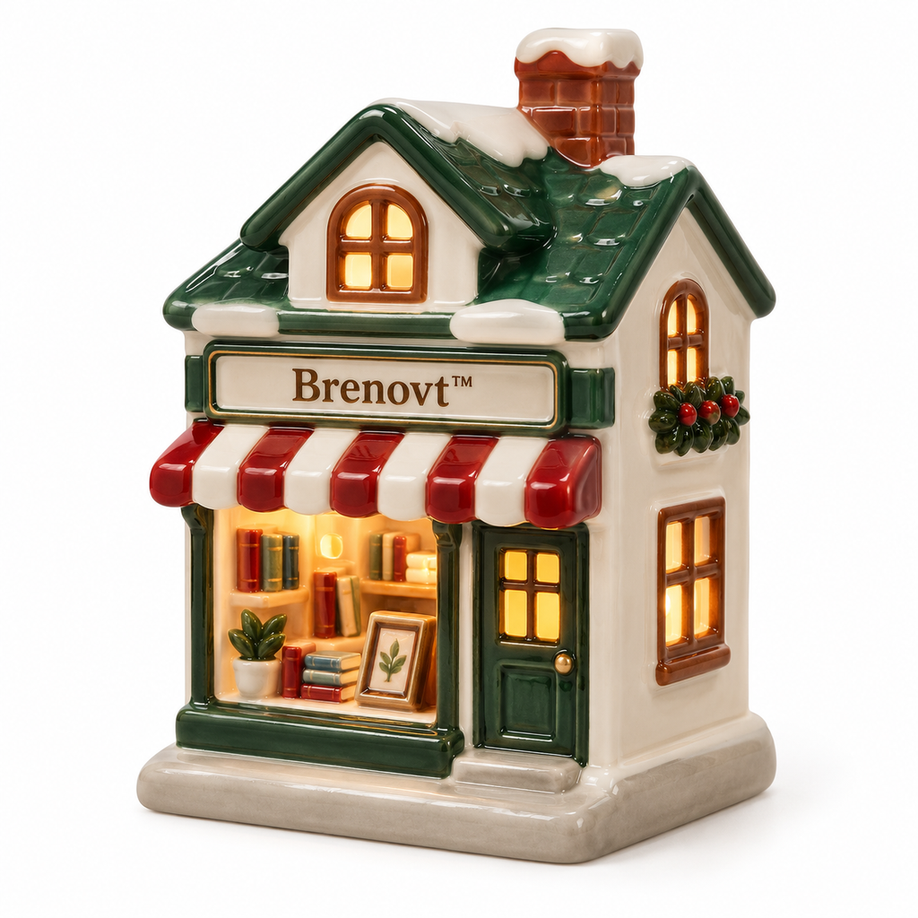 Brenovt™ Lighted Ceramic Bookstore House main view