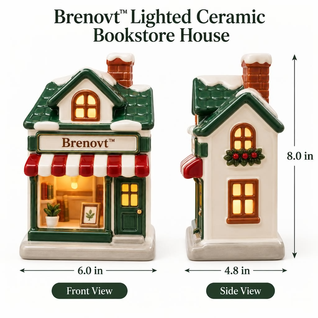 Brenovt™ Lighted Ceramic Bookstore House size view