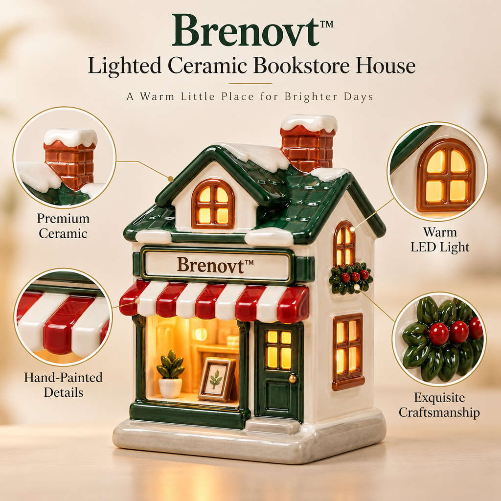 Brenovt™ Lighted Ceramic Bookstore House material detail