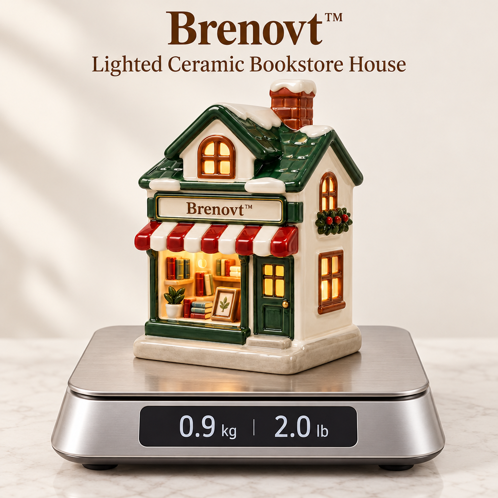 Brenovt™ Lighted Ceramic Bookstore House weight view