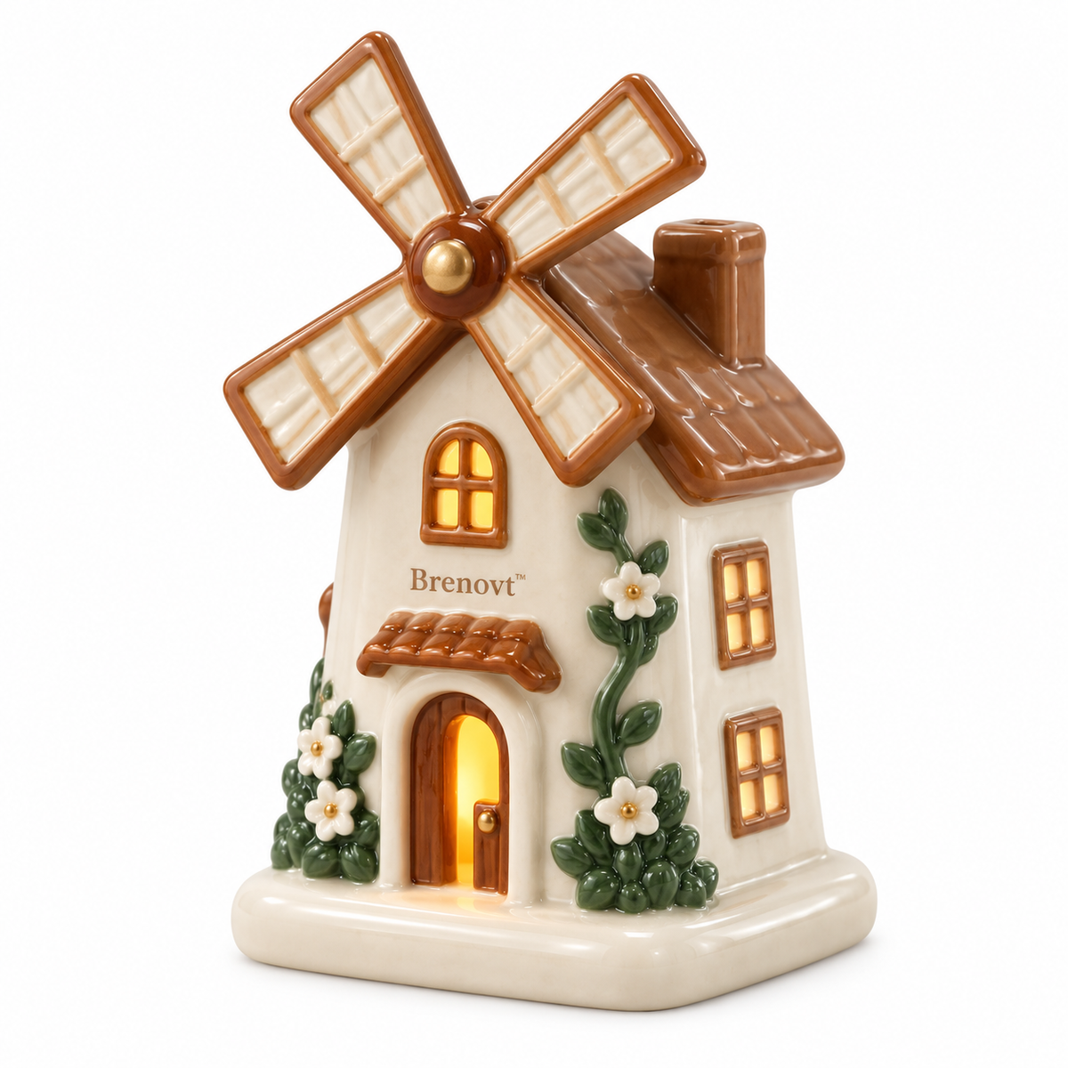 Brenovt™ Lighted Ceramic Windmill Cottage main view