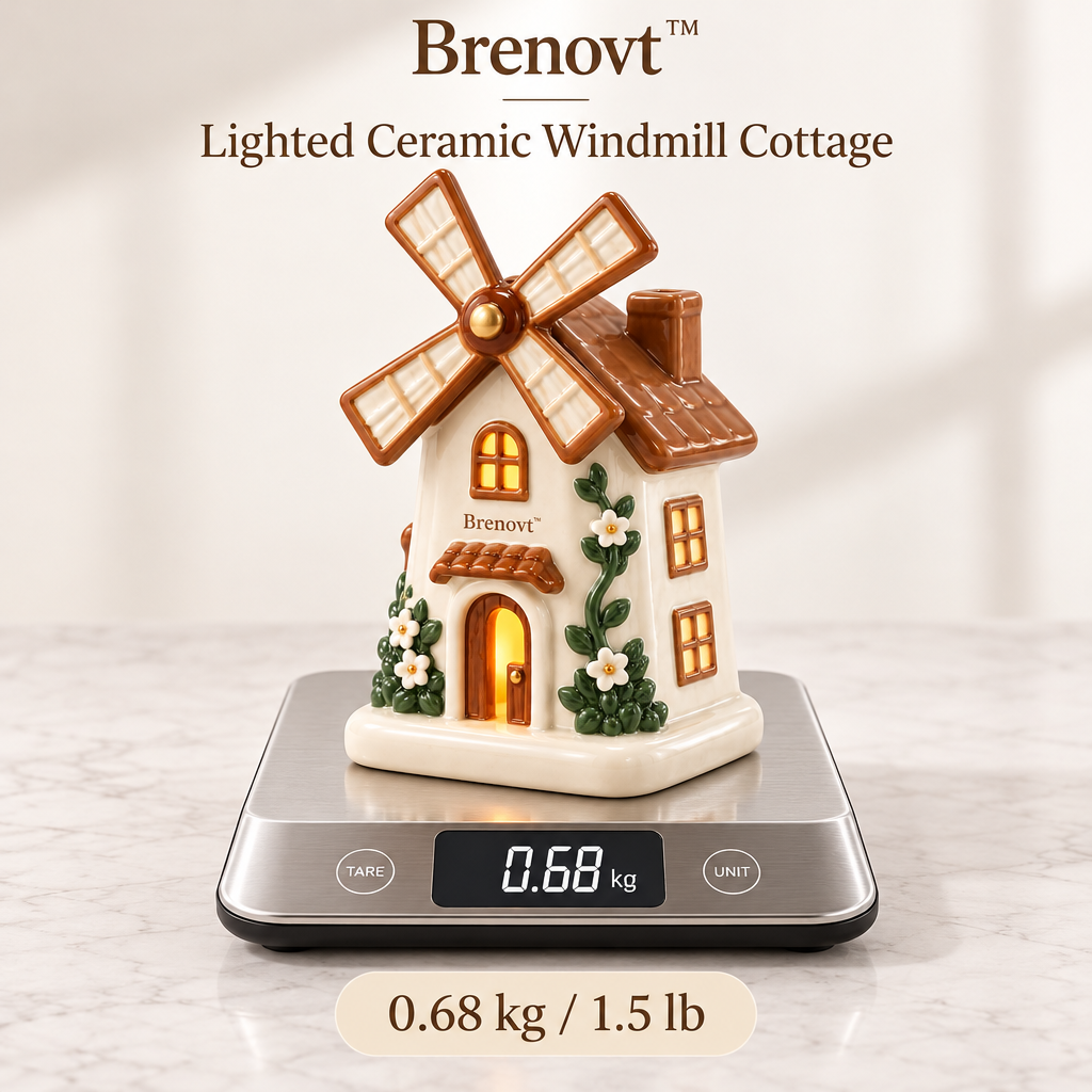 Brenovt™ Lighted Ceramic Windmill Cottage weight view