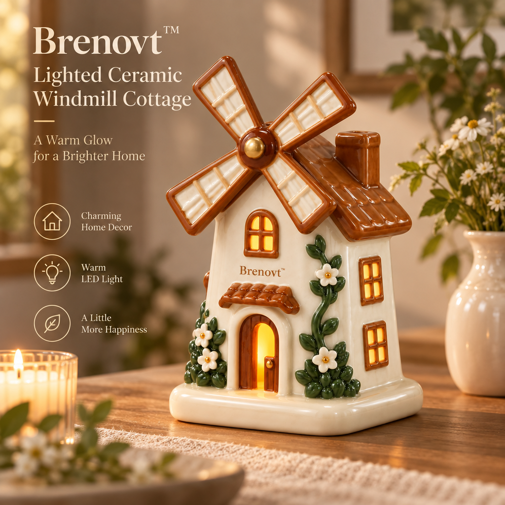 Brenovt™ Lighted Ceramic Windmill Cottage room scene