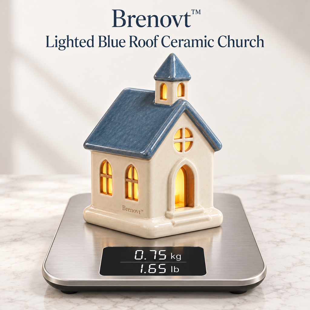 Brenovt™ Lighted Blue Roof Ceramic Church weight view