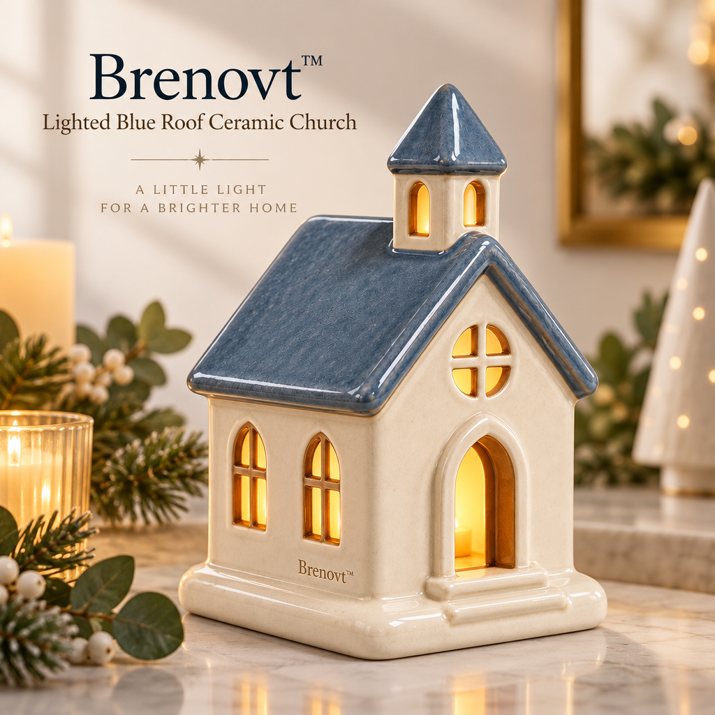 Brenovt™ Lighted Blue Roof Ceramic Church room scene