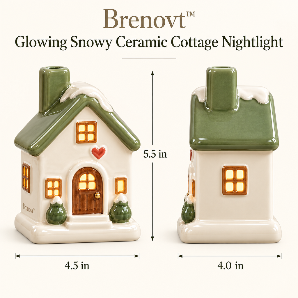 Brenovt™ Glowing Snowy Ceramic Cottage Nightlight size view