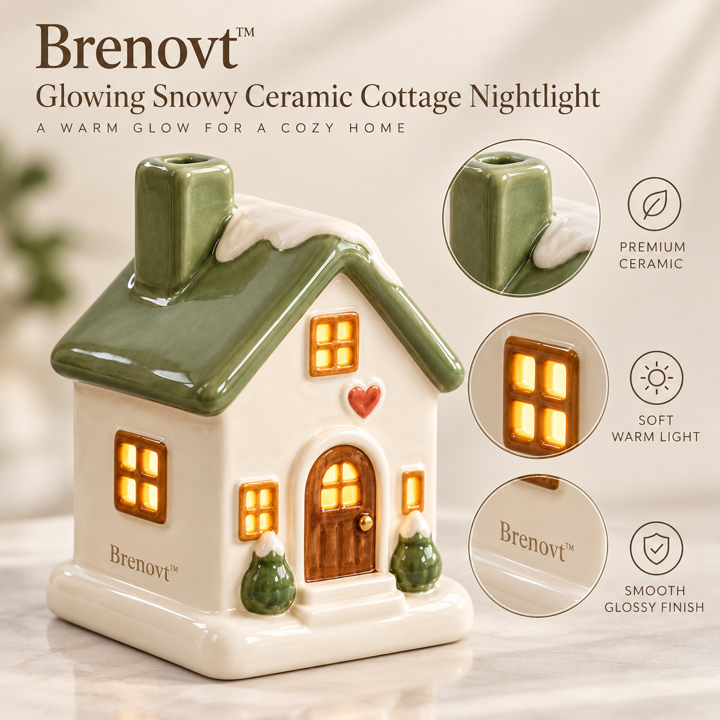 Brenovt™ Glowing Snowy Ceramic Cottage Nightlight material detail