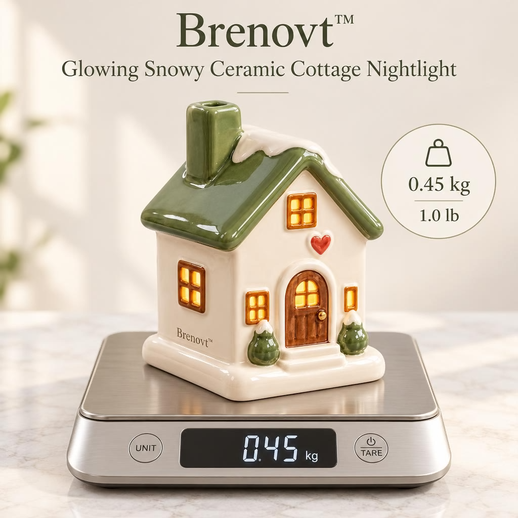 Brenovt™ Glowing Snowy Ceramic Cottage Nightlight weight view