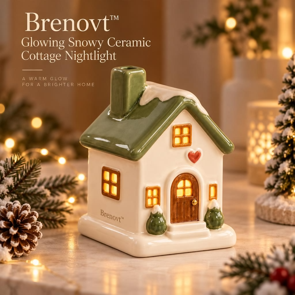 Brenovt™ Glowing Snowy Ceramic Cottage Nightlight room scene