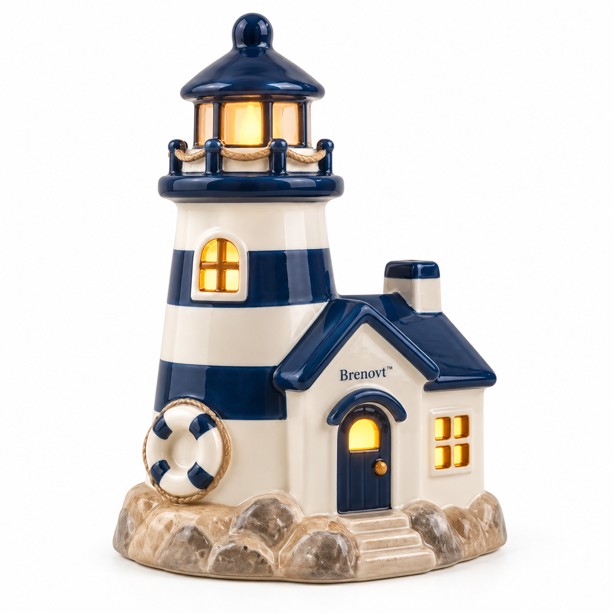 Brenovt™ Lighted Ceramic Nautical Lighthouse main view