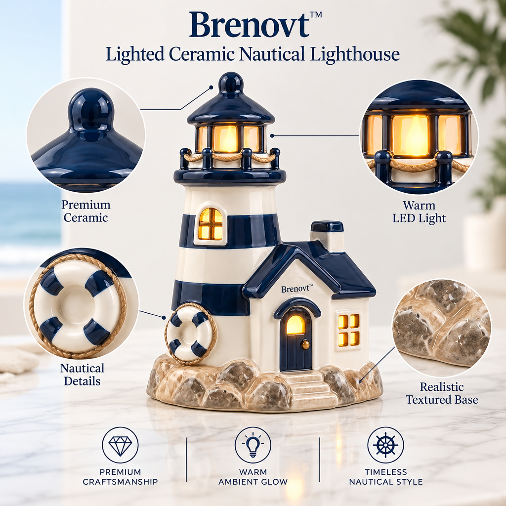 Brenovt™ Lighted Ceramic Nautical Lighthouse material detail