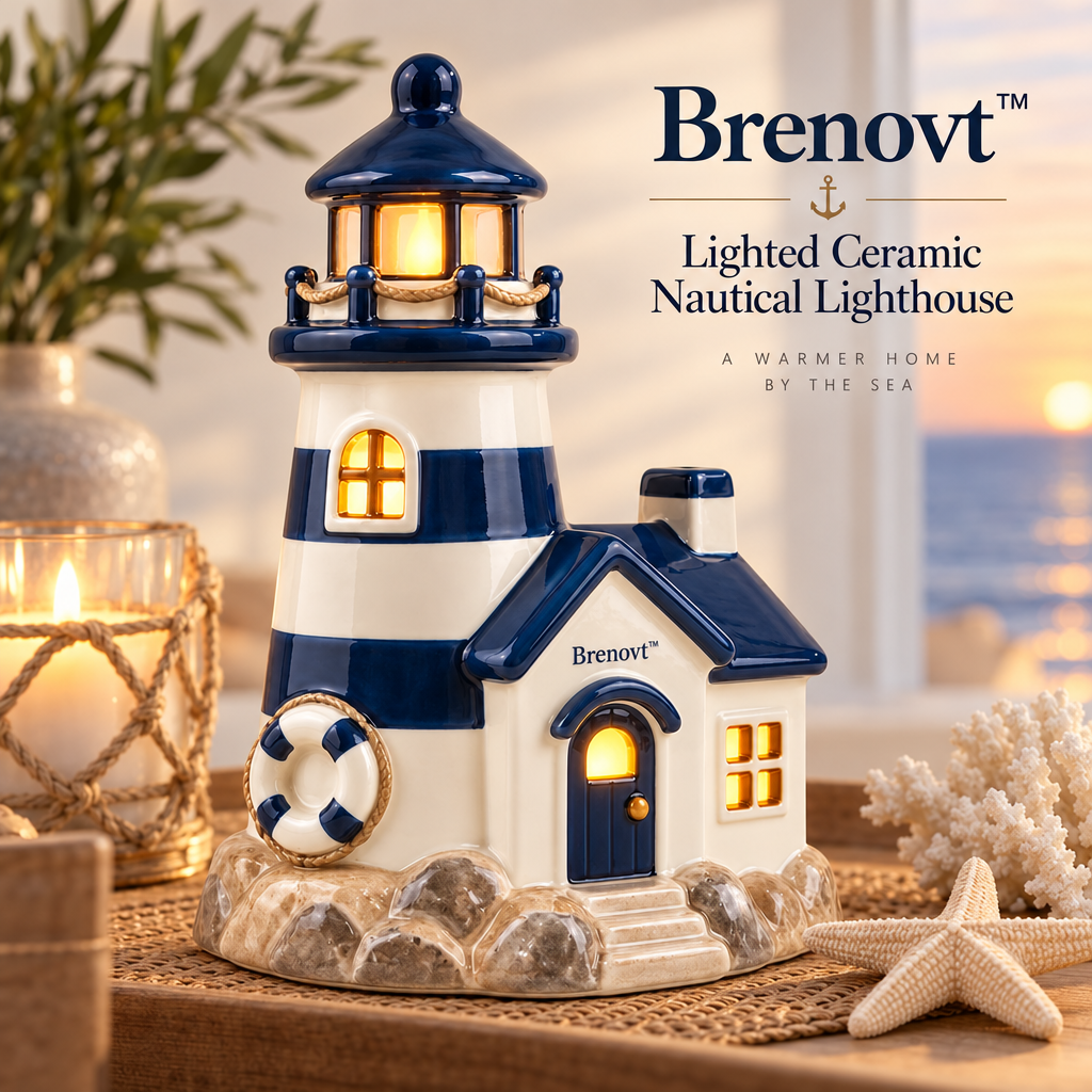 Brenovt™ Lighted Ceramic Nautical Lighthouse room scene