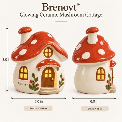 Brenovt™ Glowing Ceramic Mushroom Cottage size view