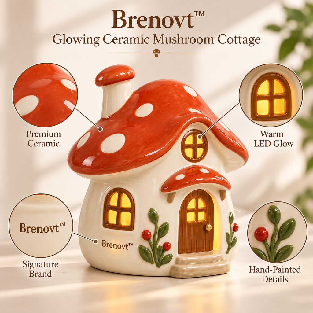 Brenovt™ Glowing Ceramic Mushroom Cottage material detail