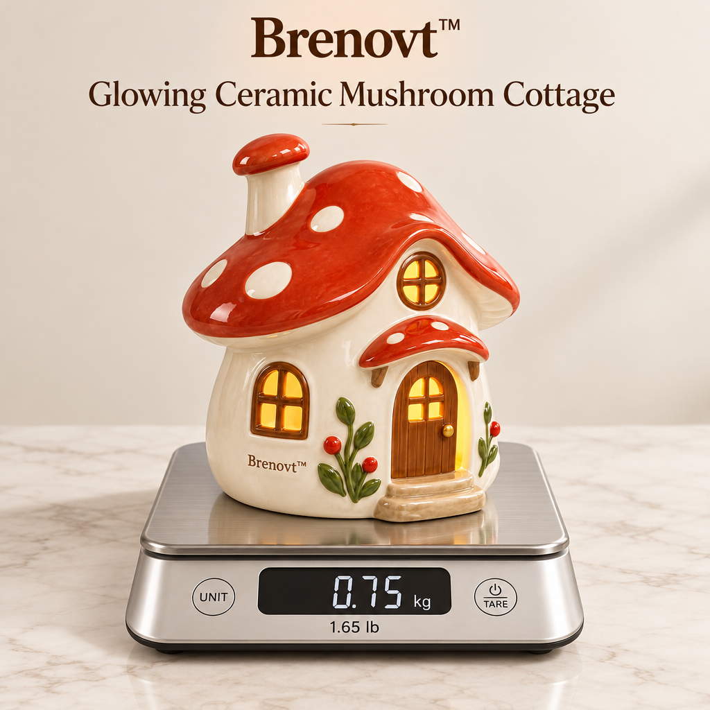 Brenovt™ Glowing Ceramic Mushroom Cottage weight view