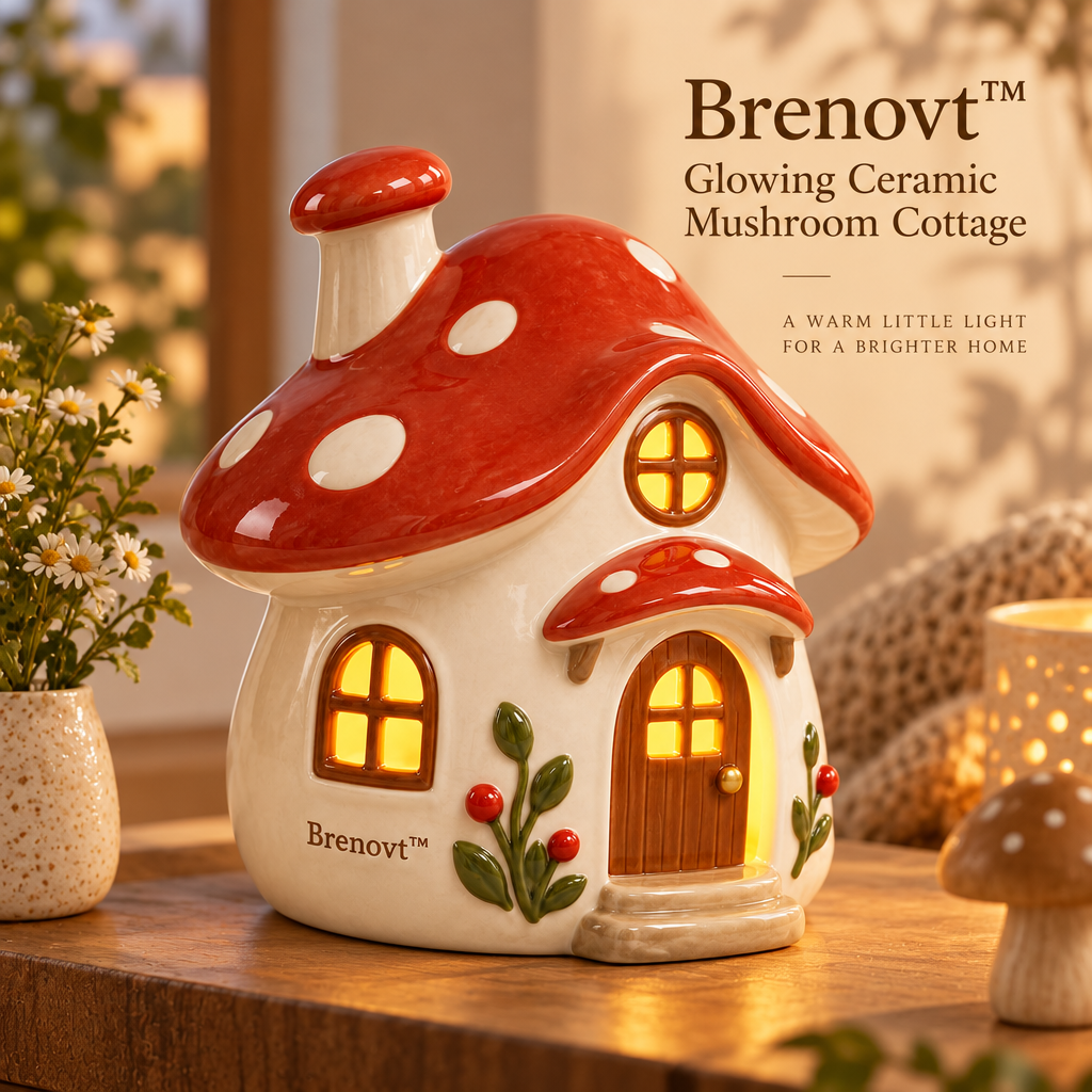Brenovt™ Glowing Ceramic Mushroom Cottage room scene
