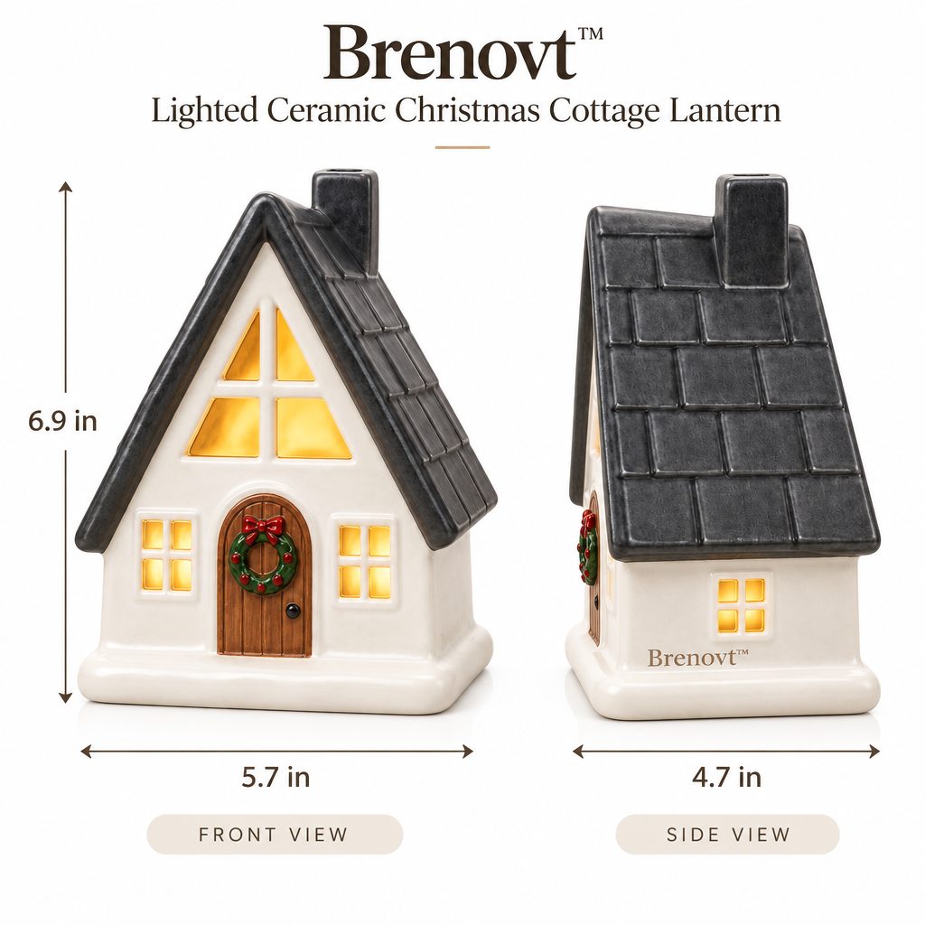 Brenovt™ Lighted Ceramic Christmas Cottage Lantern size view