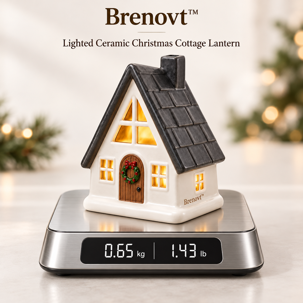 Brenovt™ Lighted Ceramic Christmas Cottage Lantern weight view
