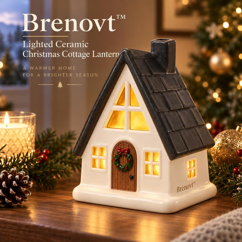 Brenovt™ Lighted Ceramic Christmas Cottage Lantern room scene